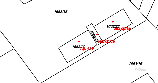 Ochoz u Brna 418 na parcele st. 1663/20 v KÚ Ochoz u Brna, Katastrální mapa