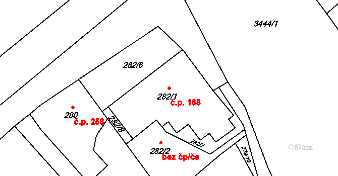 Poruba 168, Orlová na parcele st. 282/1 v KÚ Poruba u Orlové, Katastrální mapa