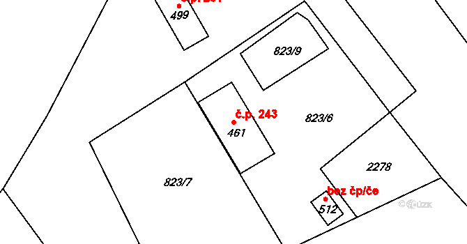 Lnáře 243 na parcele st. 461 v KÚ Lnáře, Katastrální mapa