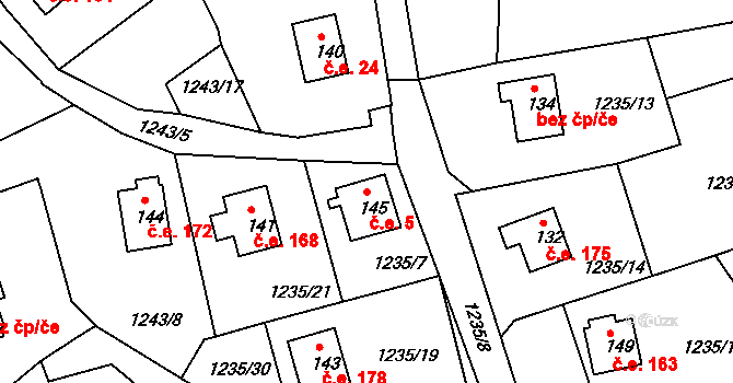Leptač 186, Chroboly na parcele st. 145 v KÚ Leptač, Katastrální mapa