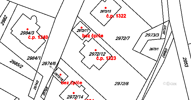 Rýmařov 1323 na parcele st. 2972/12 v KÚ Rýmařov, Katastrální mapa