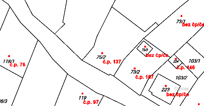 Výčapy 137 na parcele st. 75/2 v KÚ Výčapy, Katastrální mapa