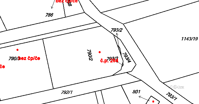 Bernartice nad Odrou 264 na parcele st. 790/2 v KÚ Bernartice nad Odrou, Katastrální mapa