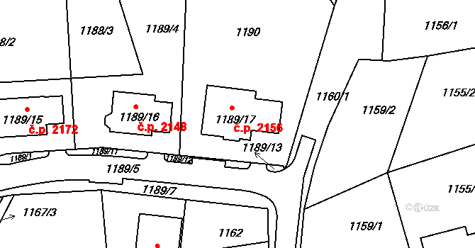 Tachov 2156 na parcele st. 1189/17 v KÚ Tachov, Katastrální mapa