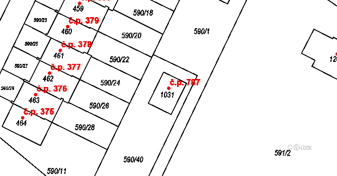Líbeznice 787 na parcele st. 1031 v KÚ Líbeznice, Katastrální mapa