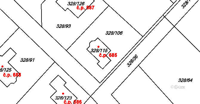 Krmelín 685 na parcele st. 328/115 v KÚ Krmelín, Katastrální mapa