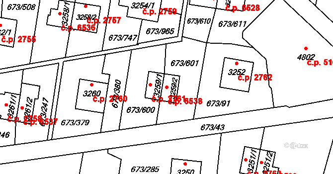 Zlín 6538 na parcele st. 3259/2 v KÚ Zlín, Katastrální mapa