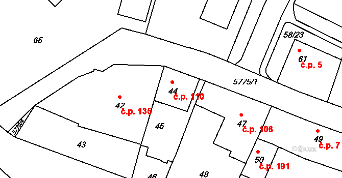 Záběhlice 110, Praha na parcele st. 44 v KÚ Záběhlice, Katastrální mapa