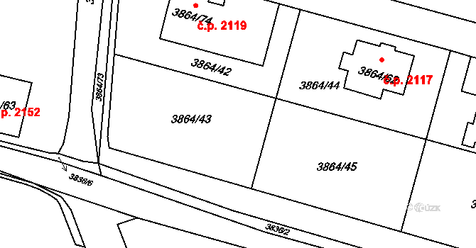 Předměstí 2110, Litoměřice na parcele st. 3864/43 v KÚ Litoměřice, Katastrální mapa