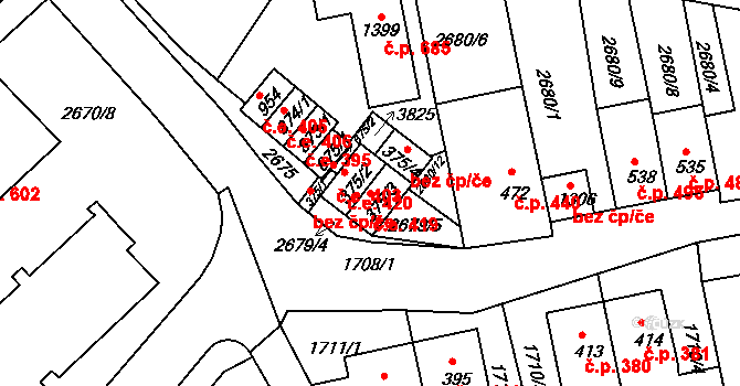 Krupka 419 na parcele st. 375/3 v KÚ Krupka, Katastrální mapa