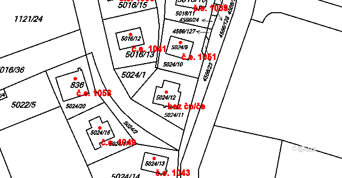 Pasohlávky 1042 na parcele st. 5024/12 v KÚ Pasohlávky, Katastrální mapa