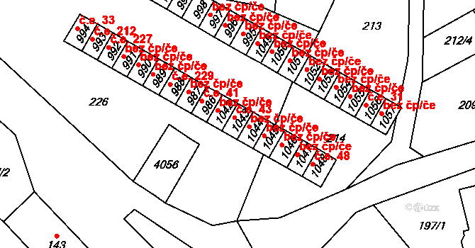 Hranice 43 na parcele st. 1043 v KÚ Hranice u Aše, Katastrální mapa