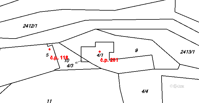 Všemina 201 na parcele st. 4/1 v KÚ Všemina, Katastrální mapa