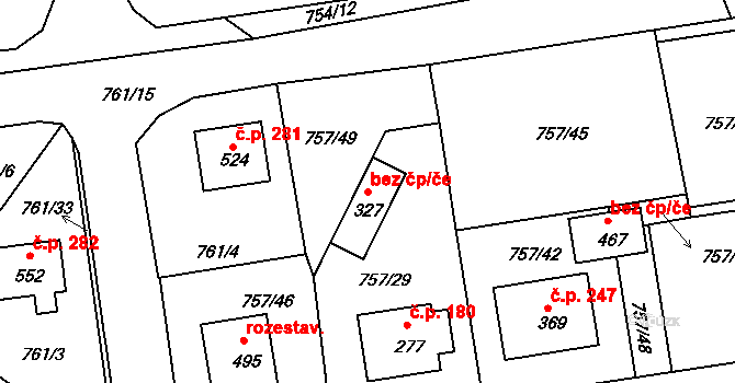 Košetice 39920321 na parcele st. 327 v KÚ Košetice, Katastrální mapa