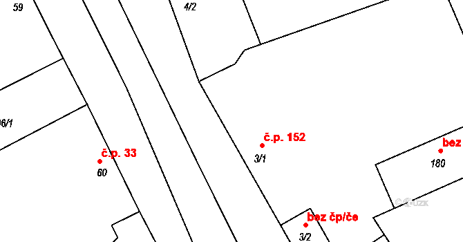 Hluchov 152 na parcele st. 3/1 v KÚ Hluchov, Katastrální mapa