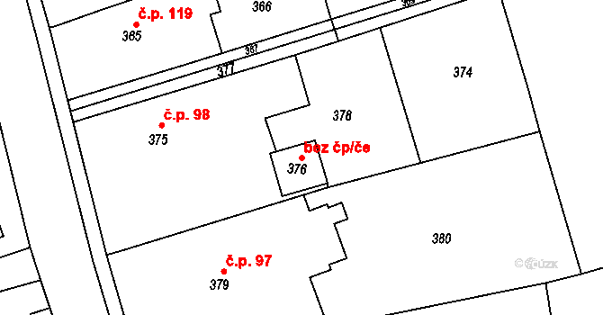 Podomí 41710321 na parcele st. 376 v KÚ Podomí, Katastrální mapa