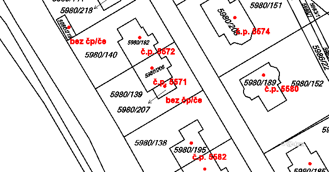 Chomutov 41857321 na parcele st. 5980/207 v KÚ Chomutov I, Katastrální mapa