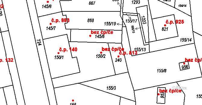 Slatiňany 42042321 na parcele st. 150/2 v KÚ Slatiňany, Katastrální mapa