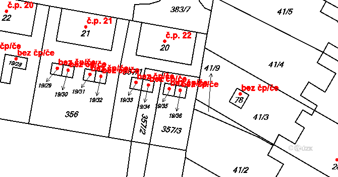 Cheb 43463321 na parcele st. 19/35 v KÚ Dolní Dvory, Katastrální mapa