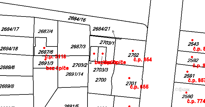 Louny 43521321 na parcele st. 2703/3 v KÚ Louny, Katastrální mapa
