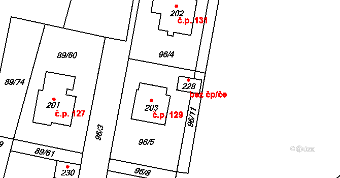 Vysočina 43741321 na parcele st. 228 v KÚ Rváčov u Hlinska, Katastrální mapa