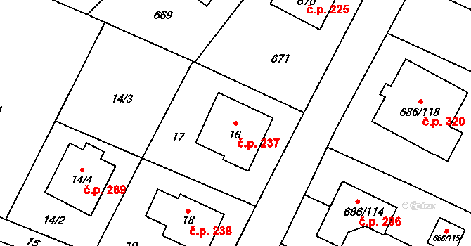 Suché Lazce 237, Opava na parcele st. 16 v KÚ Suché Lazce, Katastrální mapa