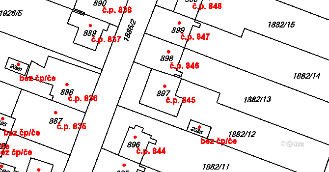 Kateřinky 845, Opava na parcele st. 897 v KÚ Kateřinky u Opavy, Katastrální mapa