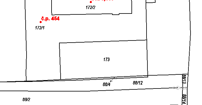 Brno 45572321 na parcele st. 173 v KÚ Komárov, Katastrální mapa