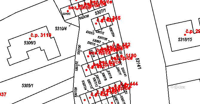 Brno 45589321 na parcele st. 5307/5 v KÚ Líšeň, Katastrální mapa