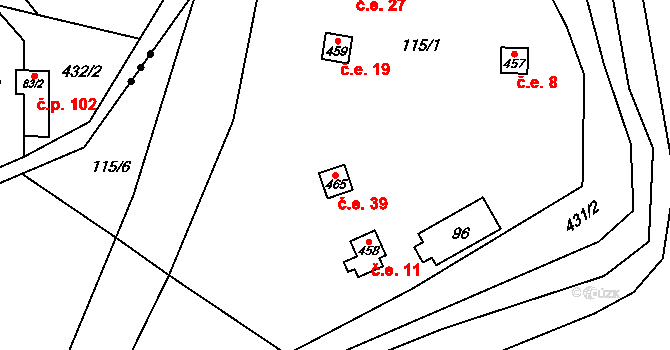 Statenice 39 na parcele st. 465 v KÚ Statenice, Katastrální mapa