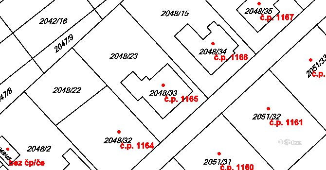 Hlučín 1165 na parcele st. 2048/33 v KÚ Hlučín, Katastrální mapa