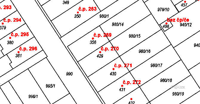 Hostěrádky-Rešov 270 na parcele st. 429 v KÚ Hostěrádky, Katastrální mapa