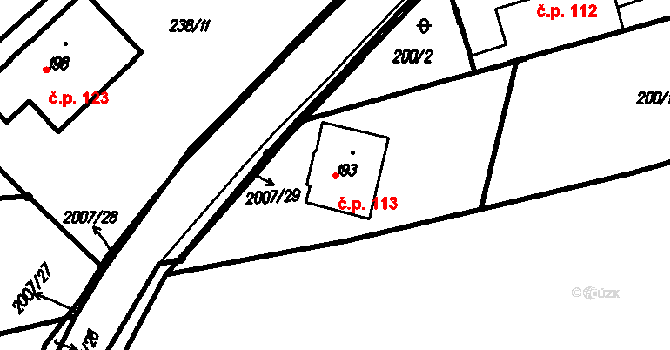 Újezdec 113 na parcele st. 193 v KÚ Újezdec u Osvětiman, Katastrální mapa