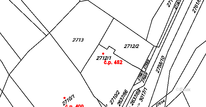Buchlovice 452 na parcele st. 2712/1 v KÚ Buchlovice, Katastrální mapa