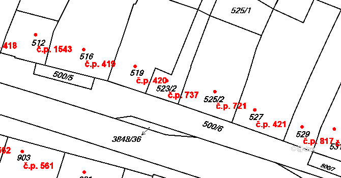 Kunovice 737 na parcele st. 523/2 v KÚ Kunovice u Uherského Hradiště, Katastrální mapa