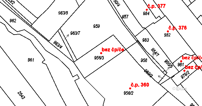 Jemnice 50336321 na parcele st. 956/3 v KÚ Jemnice, Katastrální mapa