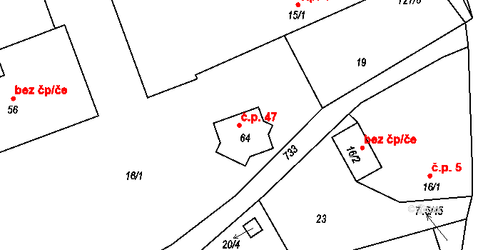 Obora 47, Malšice na parcele st. 64 v KÚ Obora u Maršova, Katastrální mapa