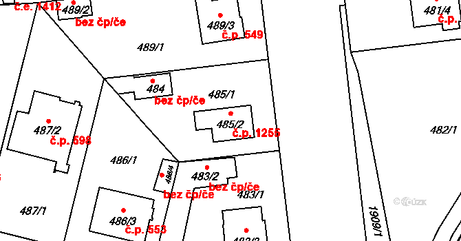 Černice 1255, Plzeň na parcele st. 485/2 v KÚ Bručná, Katastrální mapa