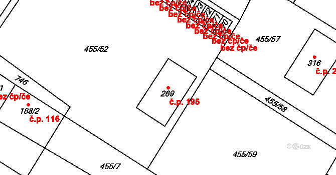 Chroustovice 195 na parcele st. 269 v KÚ Chroustovice, Katastrální mapa