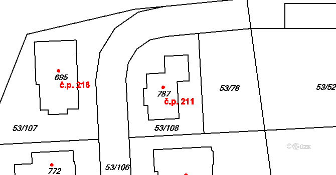 Zdiby 211 na parcele st. 787 v KÚ Zdiby, Katastrální mapa