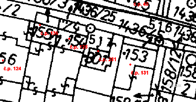 Bernartice 281 na parcele st. 301 v KÚ Bernartice u Milevska, Katastrální mapa