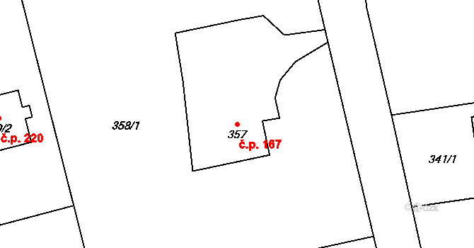 Horní Žukov 167, Český Těšín na parcele st. 357 v KÚ Horní Žukov, Katastrální mapa