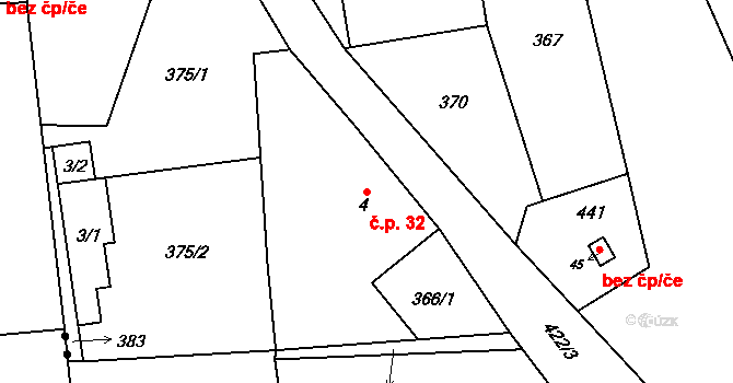 Kamenička 32, Bílá Voda na parcele st. 4 v KÚ Kamenička u Bílé Vody, Katastrální mapa
