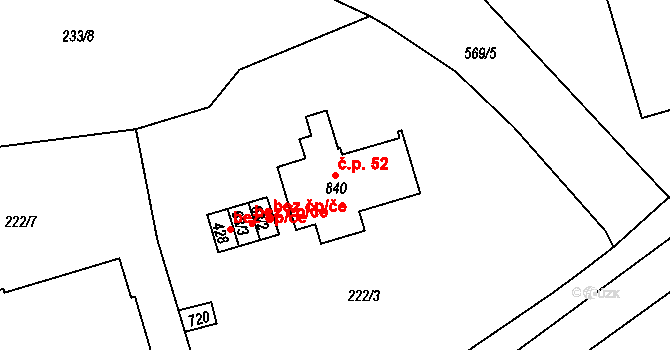 Loučovice 52 na parcele st. 840 v KÚ Loučovice, Katastrální mapa