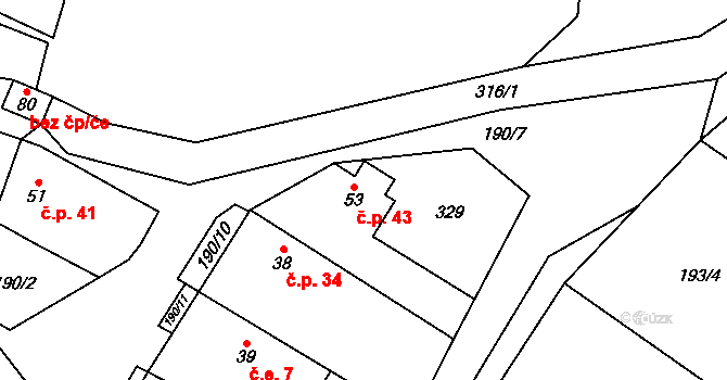 Lipany 43, Vitice na parcele st. 53 v KÚ Lipany u Vitic, Katastrální mapa