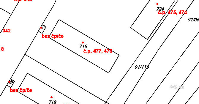 Mikovice 476,477, Kralupy nad Vltavou na parcele st. 716 v KÚ Mikovice u Kralup nad Vltavou, Katastrální mapa