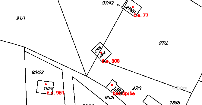 Rajchardov 300, Hradištko na parcele st. 2568 v KÚ Hradištko pod Medníkem, Katastrální mapa