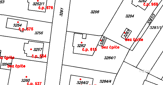 Řevnice 615 na parcele st. 3262 v KÚ Řevnice, Katastrální mapa