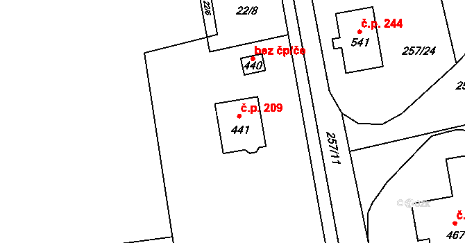 Jíloviště 209 na parcele st. 441 v KÚ Jíloviště, Katastrální mapa