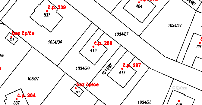 Jistebnice 288 na parcele st. 416 v KÚ Jistebnice, Katastrální mapa